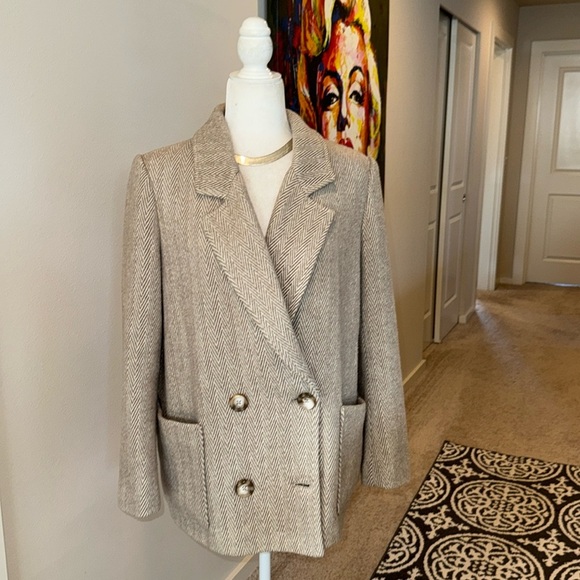 MOTF STUDIO PEAK COLLAR HERRINGBONE PEA JACKET wool blend - Picture 1 of 11